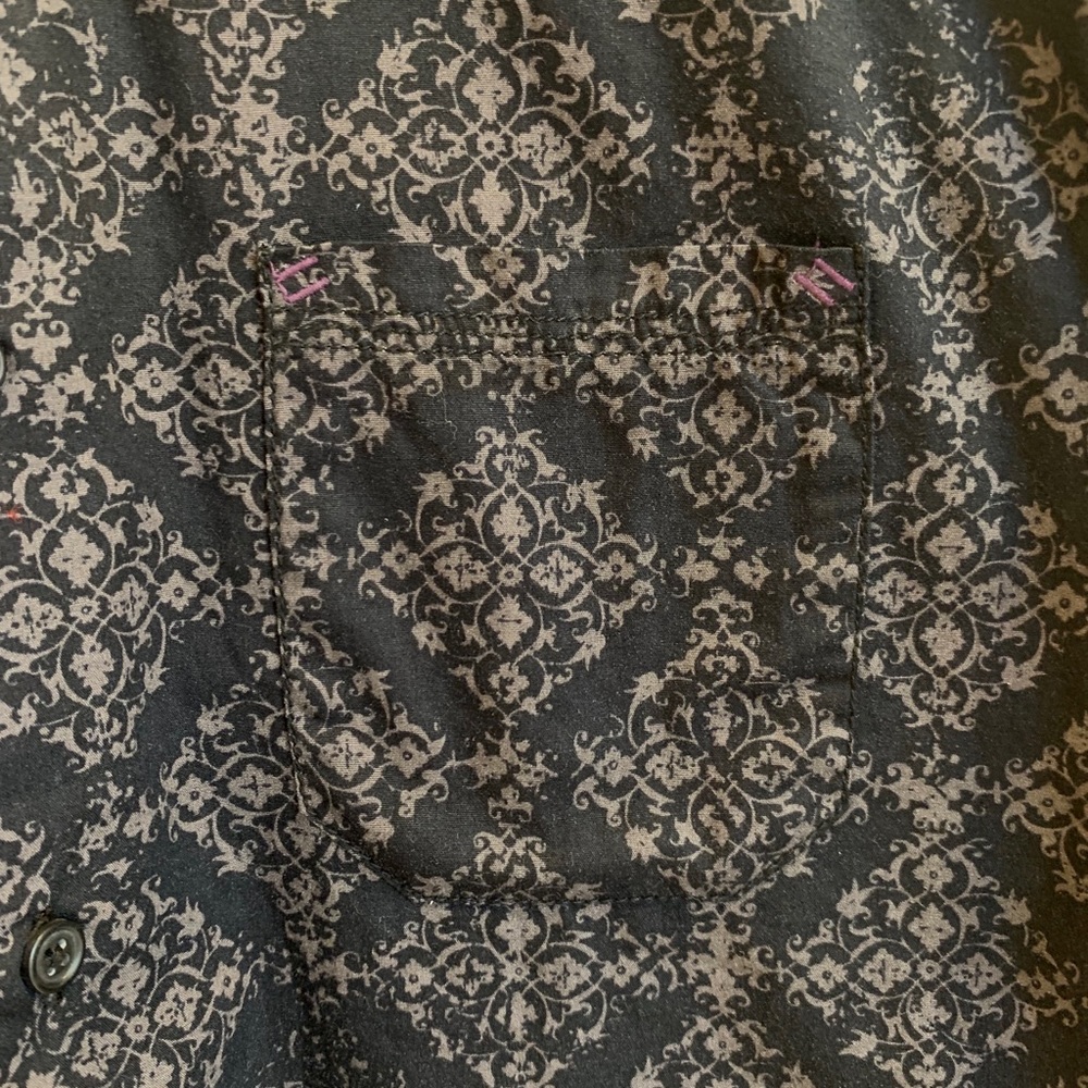 Black Cotton dress shirt grey diamond filigree 16 - Picture 6 of 7